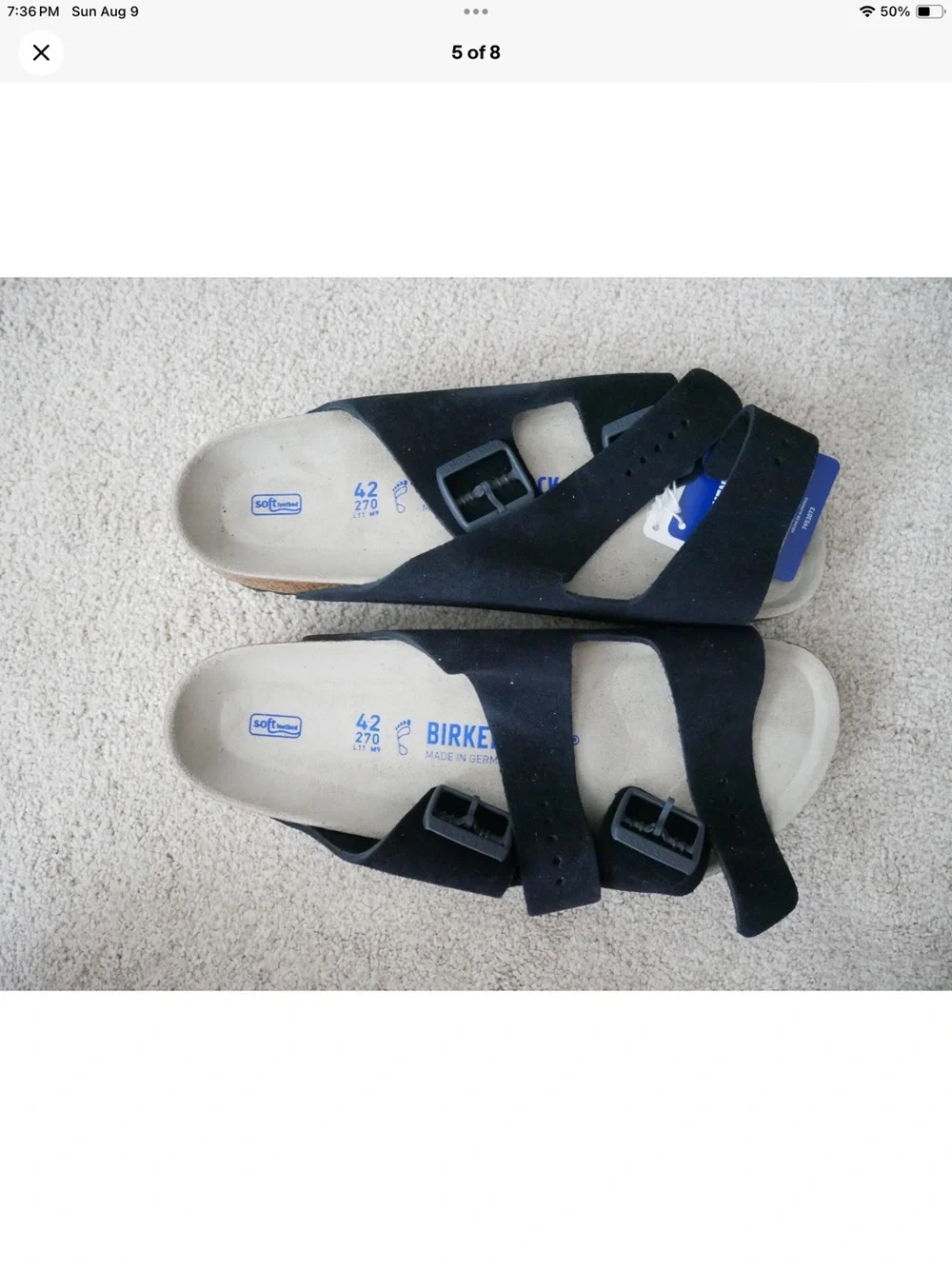 Birkenstock men's Arizona Suede Sandals Midnight size 42 New w/box!